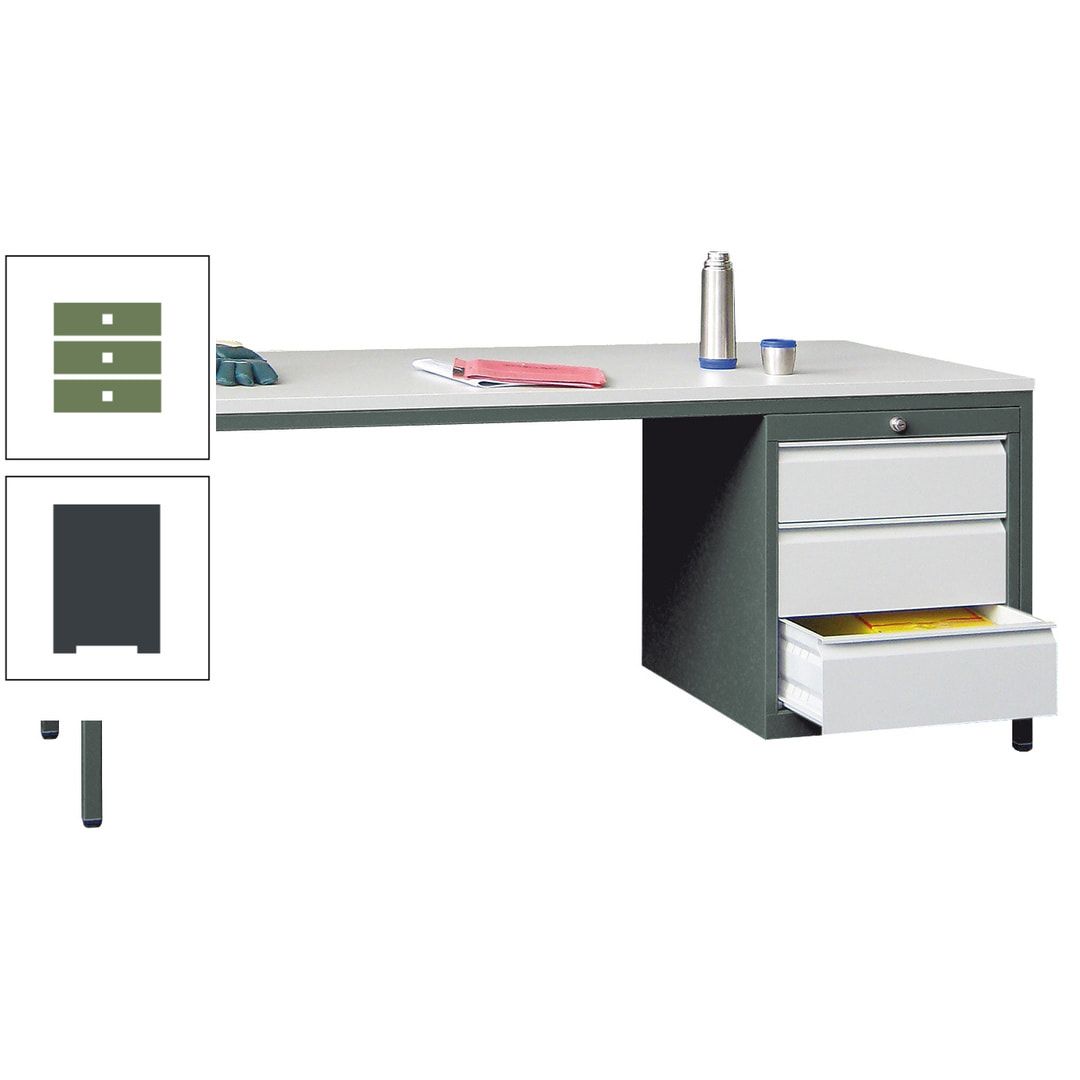Meisterschreibtisch - 3 Schubladen 150 / 175 mm - 720 x 1.700 x 800 mm (HxBxT) - anthrazitgrau