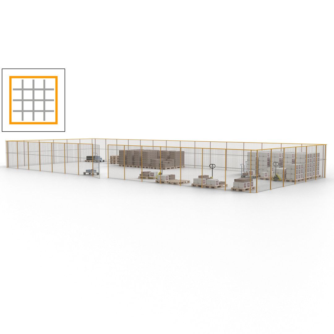 Maschinen Schutzgitter - Hallentrennwand - Sicherheitszaun - Tür - 63 m - 2.200 x 22.900 x 9.400 mm (HxBxT) - enzianblau
