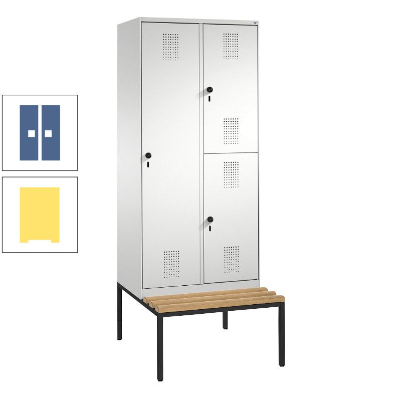 Garderobenschrank, Spind ein- und doppelstöckig Sitzbank, 2 Abteile, 3 Fächer, 2.090 x 800 x 500 mm (HxBxT), Front anthrazitgrau, Korpus anthrazitgrau