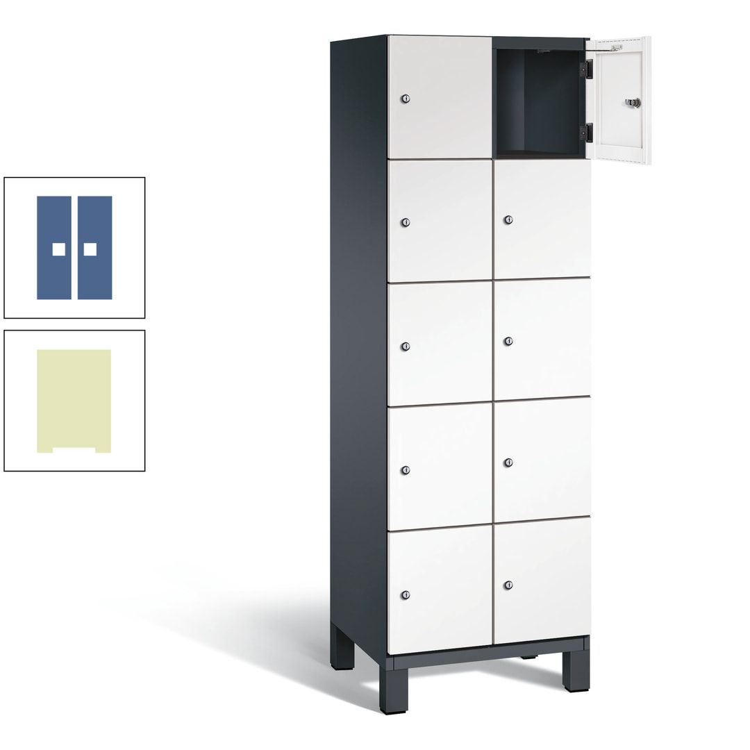 Fächerschrank, Stahlschrank, 10 Fächer, Türöffnungsbegrenzer, Füße, 1.980 x 600 x 525 mm (HxBxT), Korpus anthrazitgrau, Front anthrazitgrau