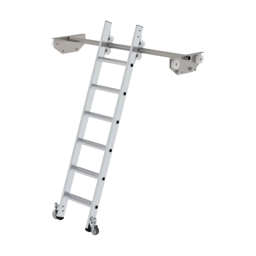 Aluminium Regalleiter für Doppelregal - fahrbar - Länge 1.780 mm - 6 Stufen