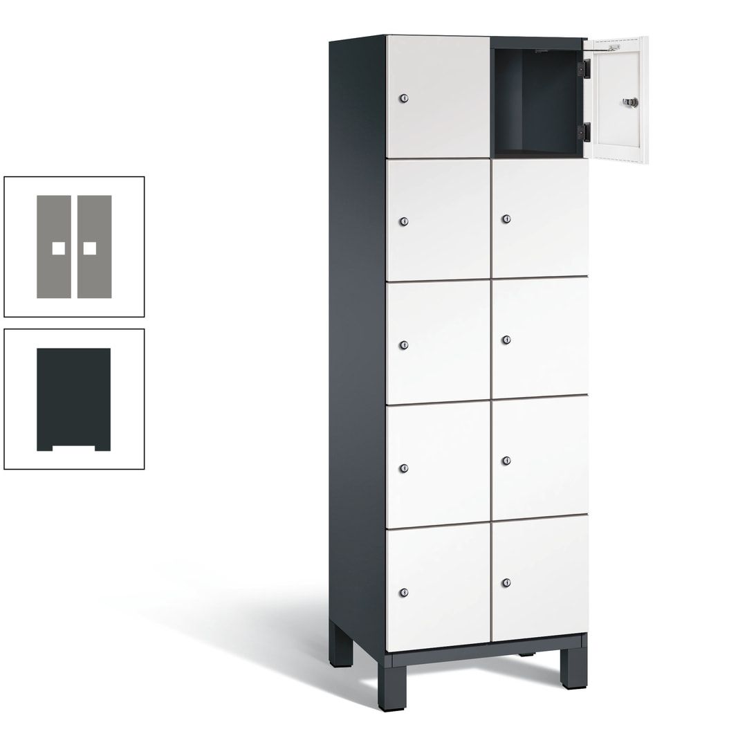 Fächerschrank, Stahlschrank, 10 Fächer, Türöffnungsbegrenzer, Füße, 1.980 x 600 x 525 mm (HxBxT), Korpus anthrazitgrau, Front anthrazitgrau