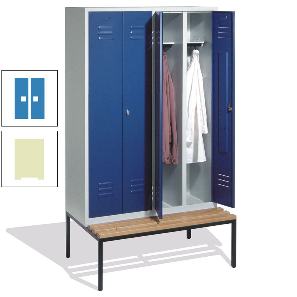 Doppel-Spindschrank, Buche Sitzbank untergebaut, 4 Abteile a 300 mm, Korpus lichtgrau, Tür anthrazitgrau, 2.090 x 1.190 x 815 mm (HxBxT)