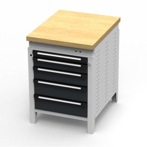 OTTOKIND Werkbank - Arbeitsplatte bündig - 850 x 605 x 750 mm (HxBxT) - 5 Schubladen - lichtgrau