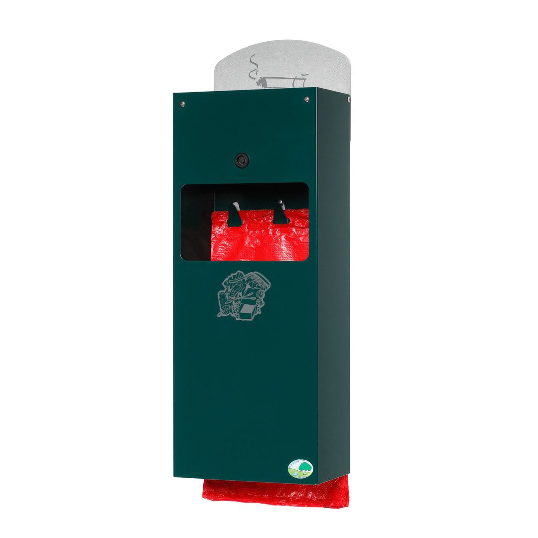 Hundetoilette - Beutelspender und Ascher - für 200 Beutel - Wand- oder Pfostenbefestigung - 600 x 205 x 130 mm (HxBxT) - Eisenglimmer