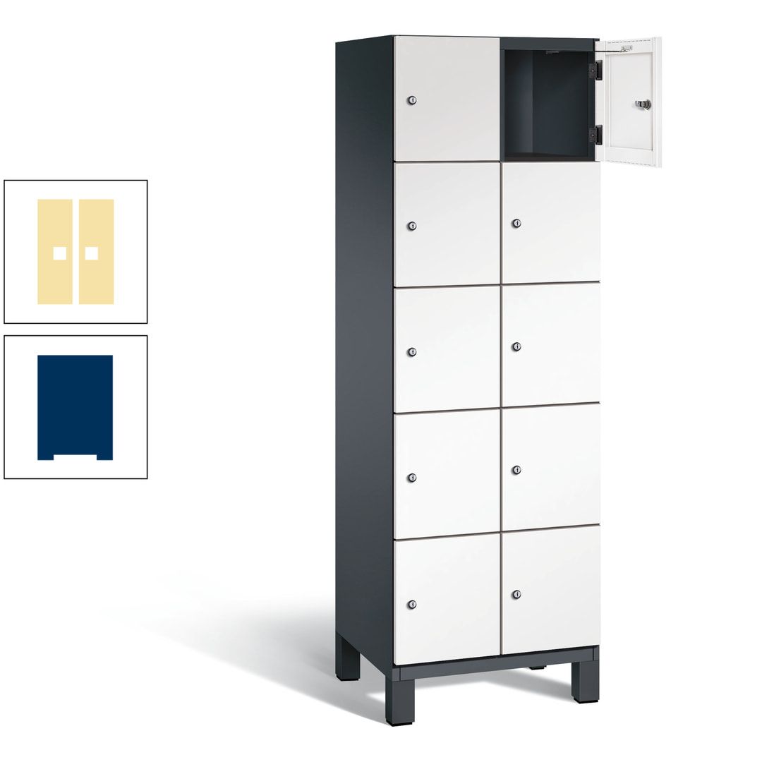 Fächerschrank, Stahlschrank, 10 Fächer, Türöffnungsbegrenzer, Füße, 1.980 x 600 x 525 mm (HxBxT), Korpus anthrazitgrau, Front anthrazitgrau