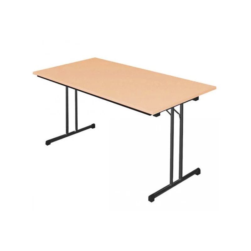 Klapptisch, T-Fuß, 750 x 1.200 x 800 mm (HxBxT), Gestell tiefschwarz, Platte Ahorn, melaminbeschichtet, Nivelliergleiter, Sicherheitsarretierung
