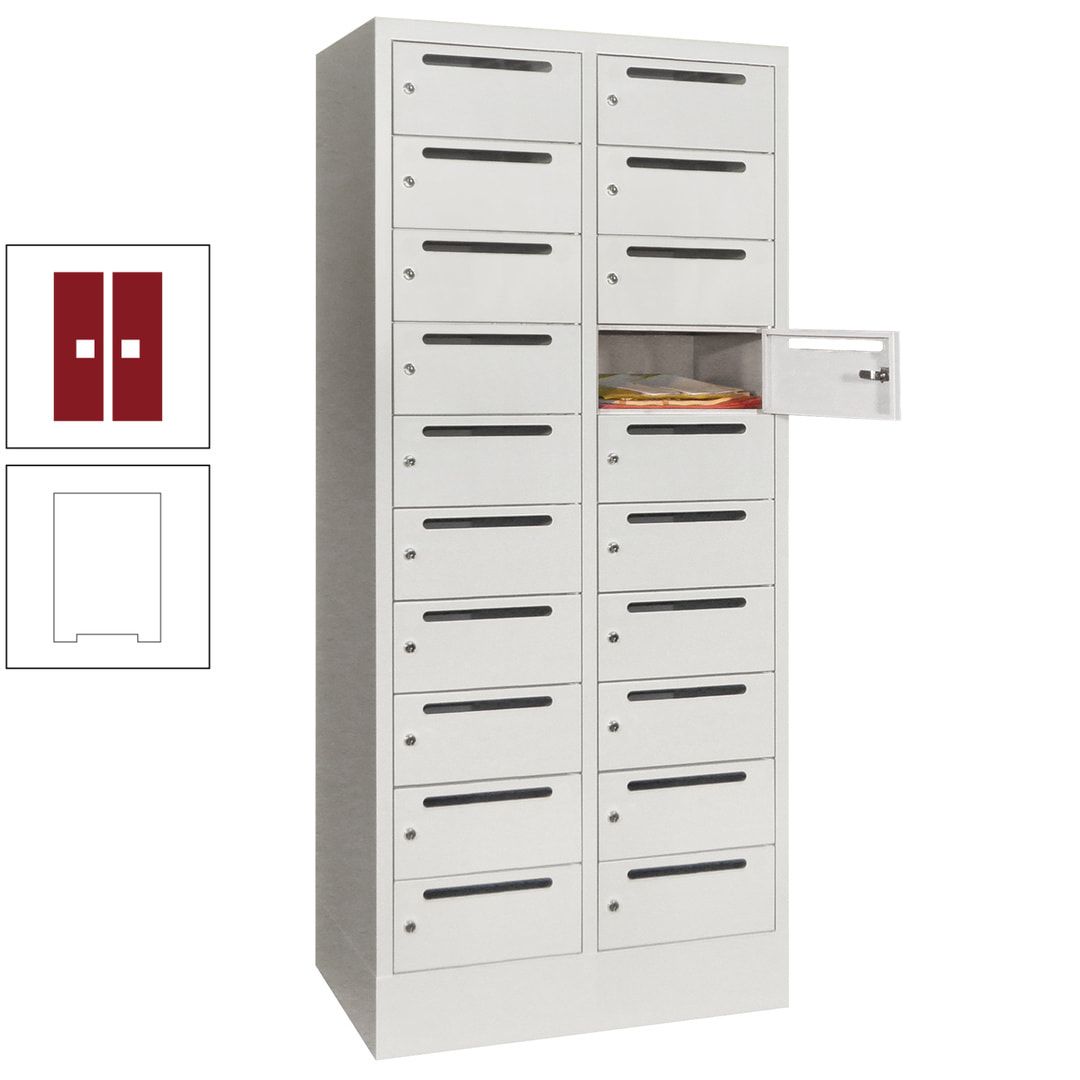 Postverteilerschrank, Schließfachschrank, 2 Abteile a 400 mm, 20 Fächer, 1.850 x 800 x 500 mm (HxBxT), Korpus anthrazitgrau, Front anthrazitgrau