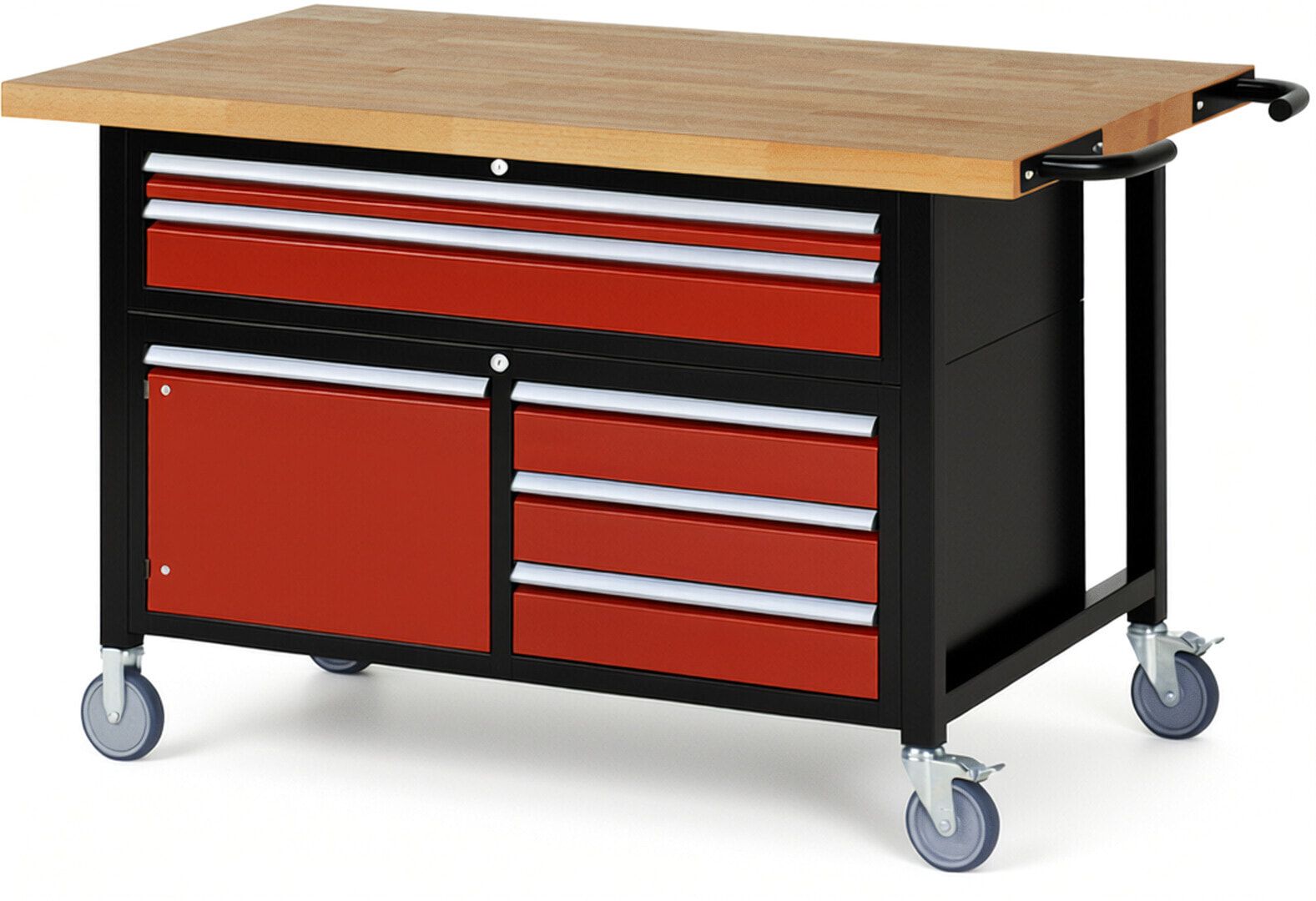 Mobile Werkbank, Schrank - 5 Schubladen - Teilauszug - 60:1/120:4 - Höhe 920-1.120 mm - 1.500 x 900 mm - 450 kg - Anthrazitgrau