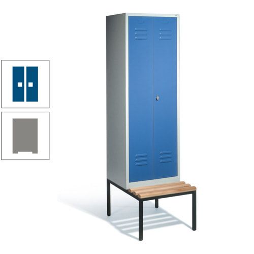 Doppel-Spindschrank, Buche Sitzbank untergebaut, 2 Abteile a 300 mm, Korpus lichtgrau, Tür anthrazitgrau, 2.090 x 610 x 815 mm (HxBxT)