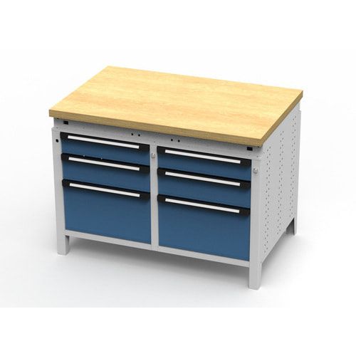 OTTOKIND Werkbank - bündige Arbeitsplatte - 850 x 1.150 x 750 mm (HxBxT) - 6 Schubladen - lichtgrau