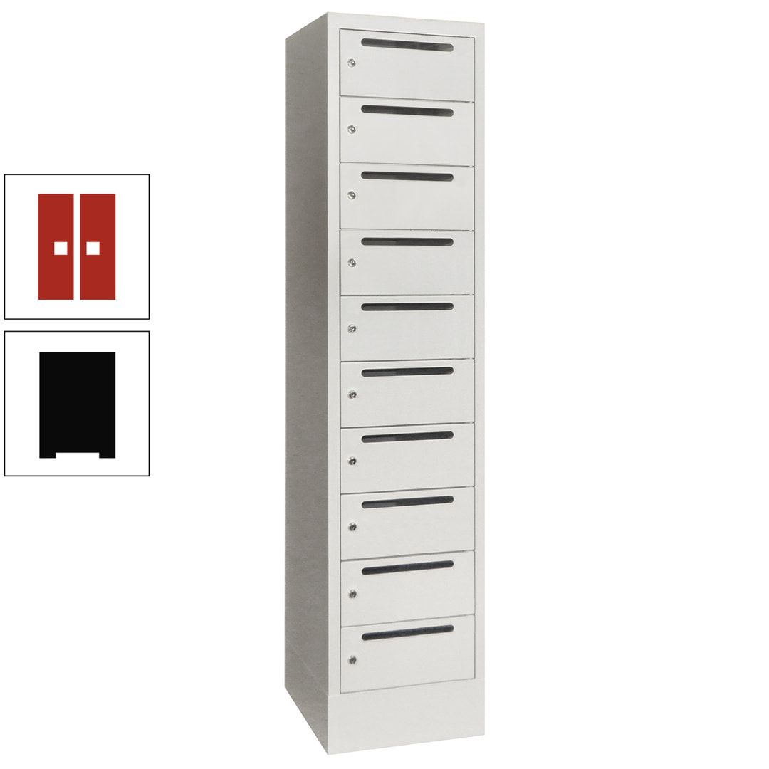Postverteilerschrank, Schließfachschrank, 1 Abteil a 400 mm, 10 Fächer, 1.850 x 400 x 500 mm (HxBxT), Korpus anthrazitgrau, Front anthrazitgrau