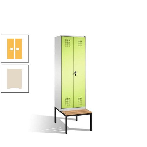 Doppel-Spind, Garderobenschrank, Buche Sitzbank untergebaut, 2 Abteile a 300 mm, Korpus anthrazitgrau, Tür anthrazitgrau, 2.090 x 600 x 815 mm (HxBxT)