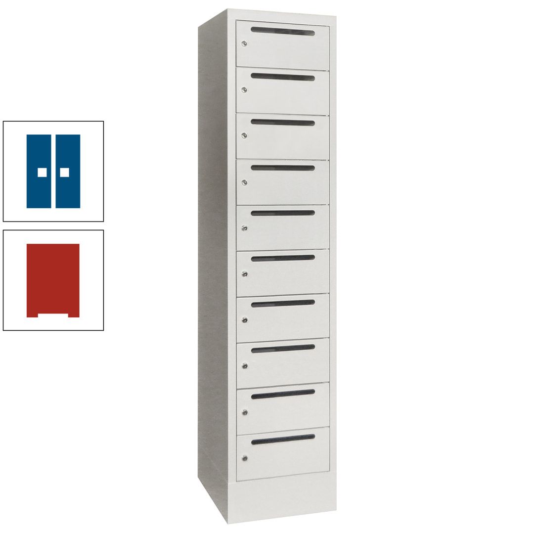 Postverteilerschrank, Schließfachschrank, 1 Abteil a 400 mm, 10 Fächer, 1.850 x 400 x 500 mm (HxBxT), Korpus anthrazitgrau, Front anthrazitgrau