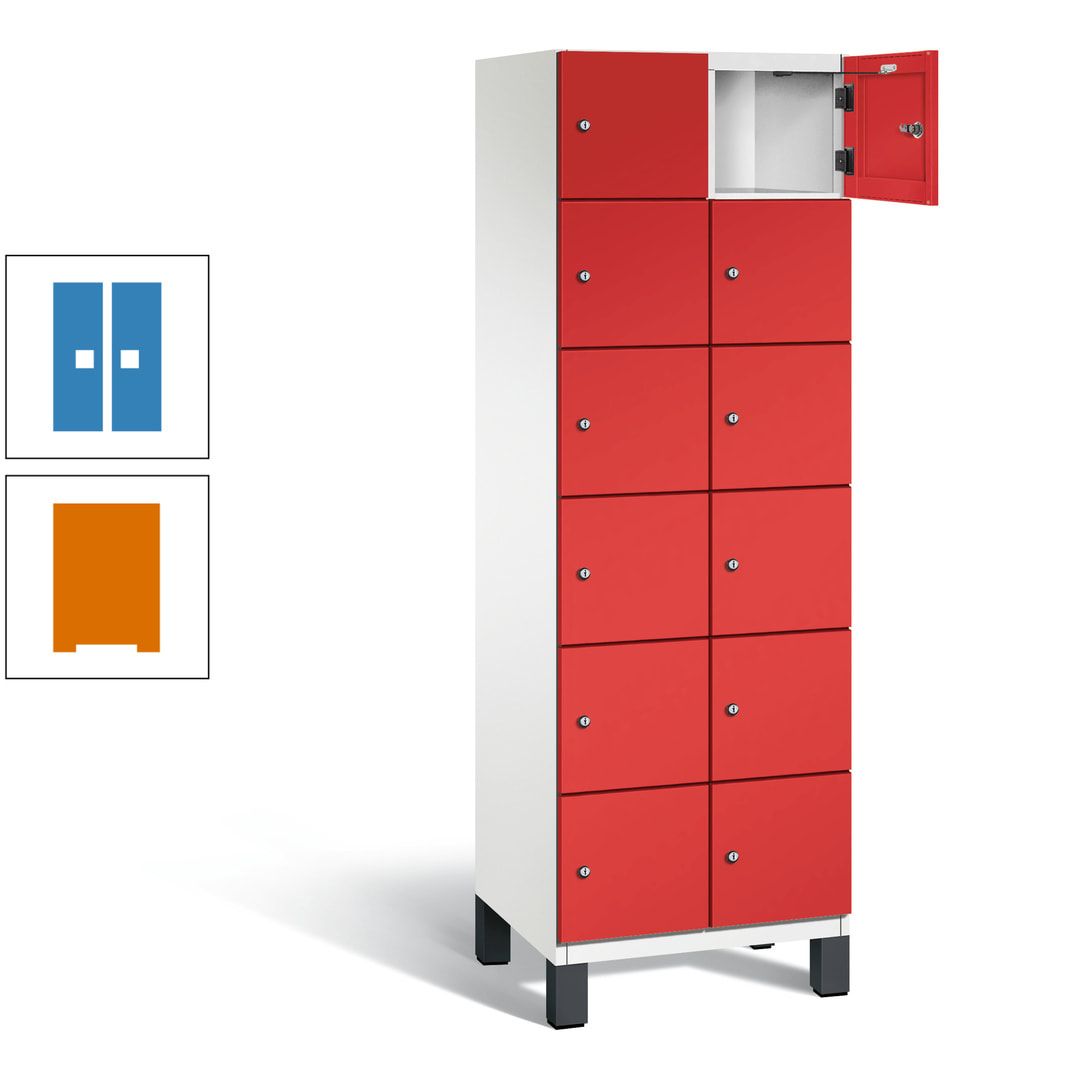 Fächerschrank, Stahlschrank, 12 Fächer, Türöffnungsbegrenzer, Füße, 1.980 x 600 x 525 mm (HxBxT), Korpus anthrazitgrau, Front anthrazitgrau