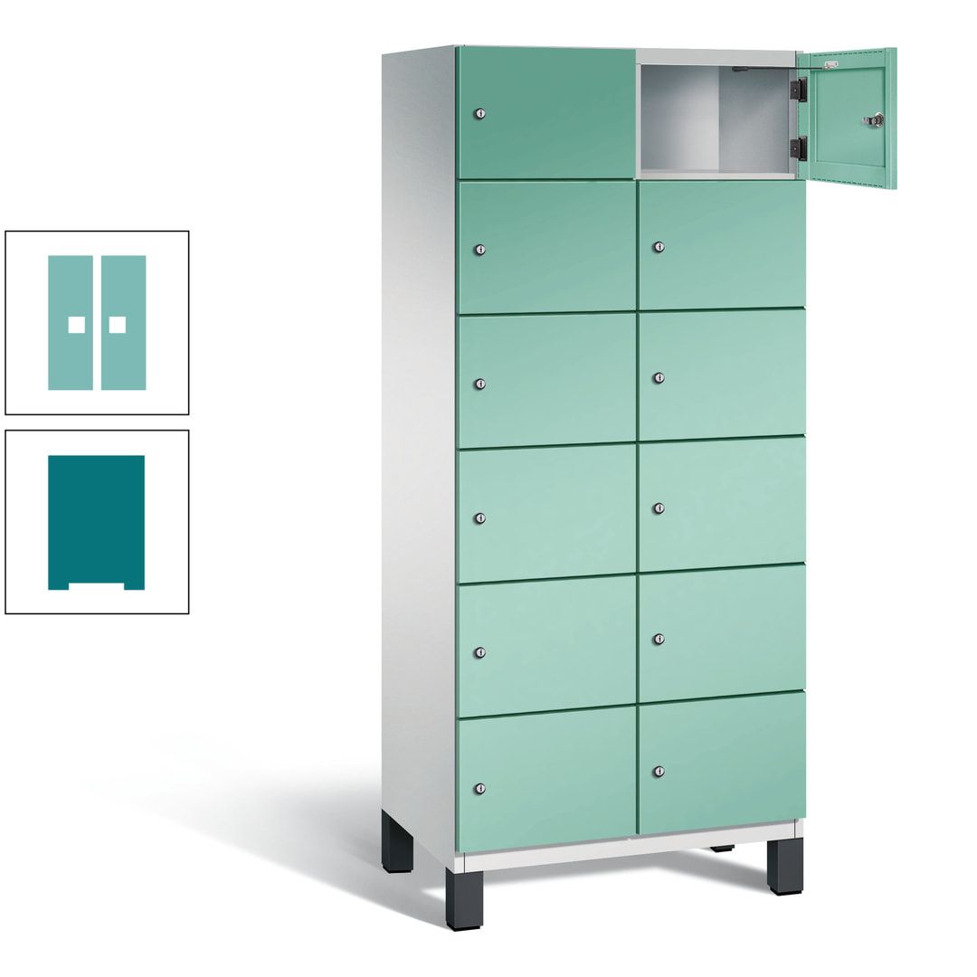Fächerschrank, Stahlschrank, 12 Fächer, Türöffnungsbegrenzer, Füße, 1.980 x 800 x 525 mm (HxBxT), Korpus anthrazitgrau, Front anthrazitgrau