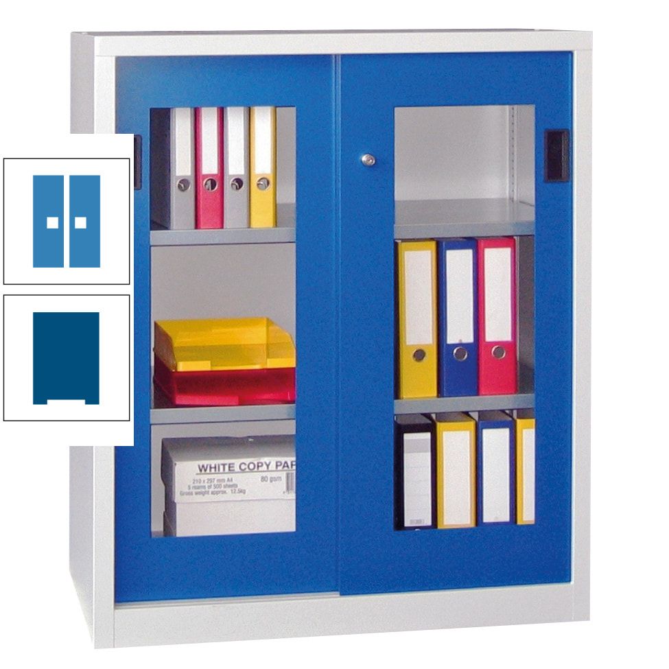 Schiebetürenschrank - Sichtfenstertüren - 1.000x1.000x400 mm (HxBxT) - 2 Böden, gepulvert - Zylinderschloss - anthrazitgrau