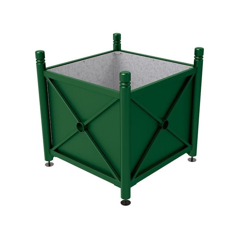 Pflanzbehälter, fvz.Stahl, innen feuerverzinkt, Verladungsgriffe, verstellbare Füße, Kopf Agora, 900 x 1.000 x 1.000 mm (HxBxT), enzianblau