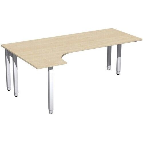 Eckschreibtisch, Ecke links, Füße einseitig verkürzt, 4-Fuß Quadrat Pro, höhenverstellbar, 680-800 x 1.600 x 1.200 mm (HxBxT), Dekor Ahorn