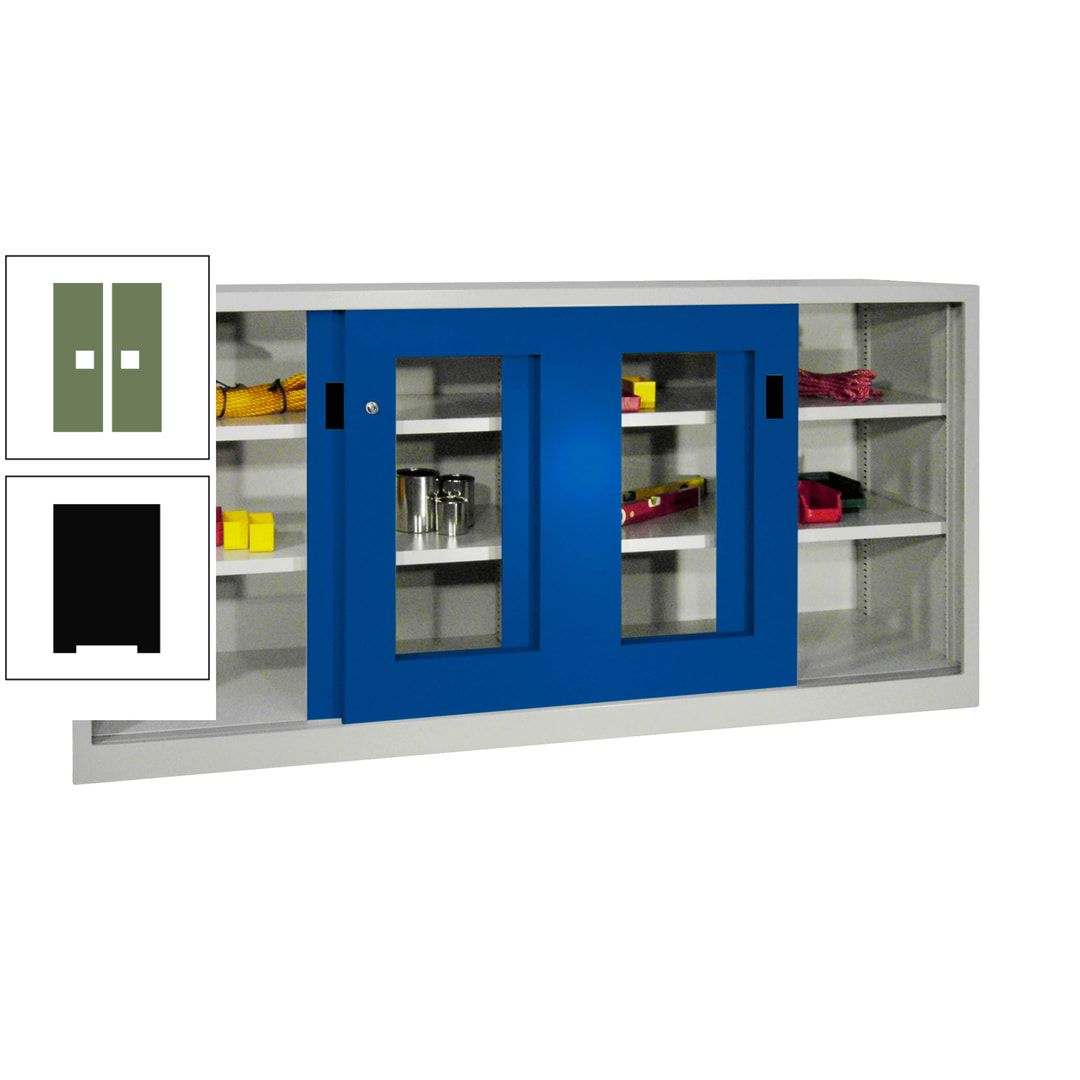 Schiebetürenschrank - Sichtfenstertüren - 1.000x2.000x400 mm (HxBxT) - 4 Böden, gepulvert - Zylinderschloss - anthrazitgrau