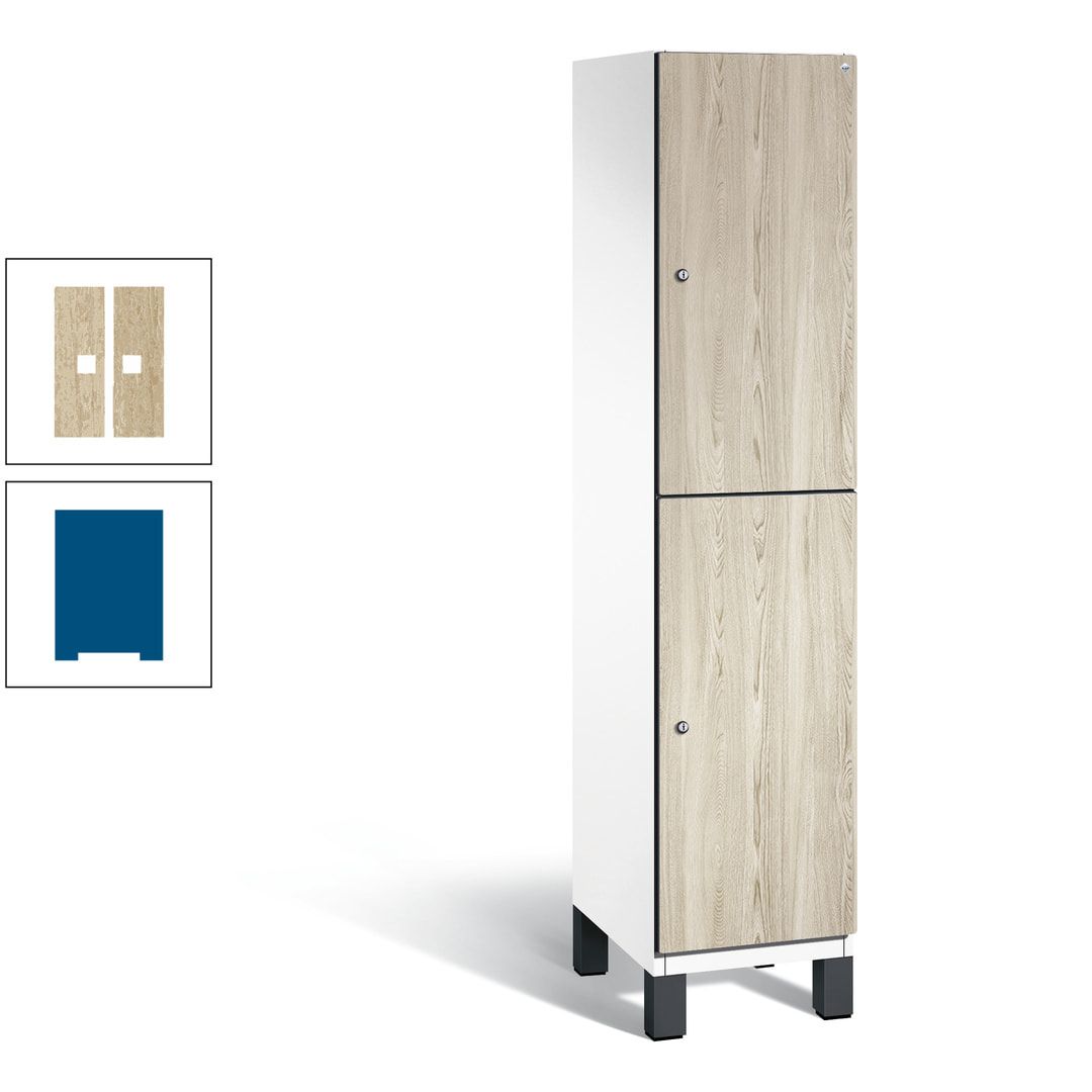 Fächerschrank, Garderobenschrank, mit Füßen, 1 Abteile, 1.980 x 400 x 525 mm (HxBxT), Korpus anthrazitgrau, Tür Donau-Ahorn