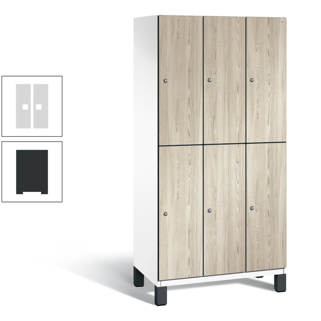 Fächerschrank, Garderobenschrank, mit Füßen, 3 Abteile, 1.980 x 900 x 525 mm (HxBxT), Korpus anthrazitgrau, Tür Donau-Ahorn