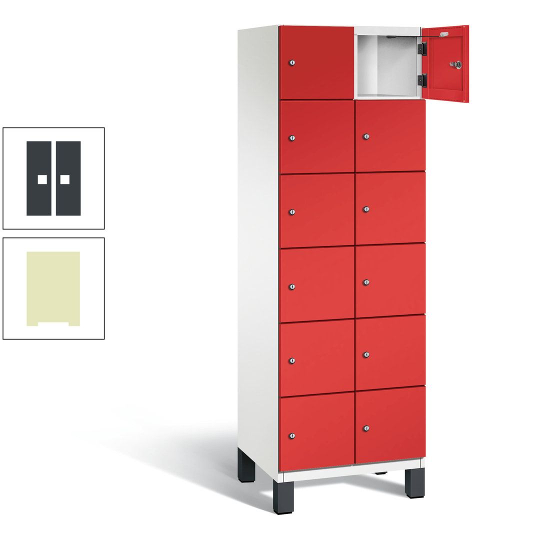 Fächerschrank, Stahlschrank, 12 Fächer, Türöffnungsbegrenzer, Füße, 1.980 x 600 x 525 mm (HxBxT), Korpus anthrazitgrau, Front anthrazitgrau