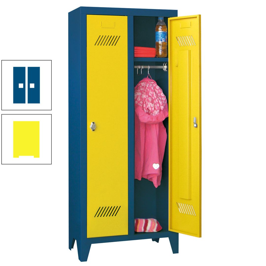 Spindschrank f. Kindergärten - mit Füßen - Höhe 1.300 mm - 2 Abteile a 250 mm - Zylinderschloss - anthrazitgrau