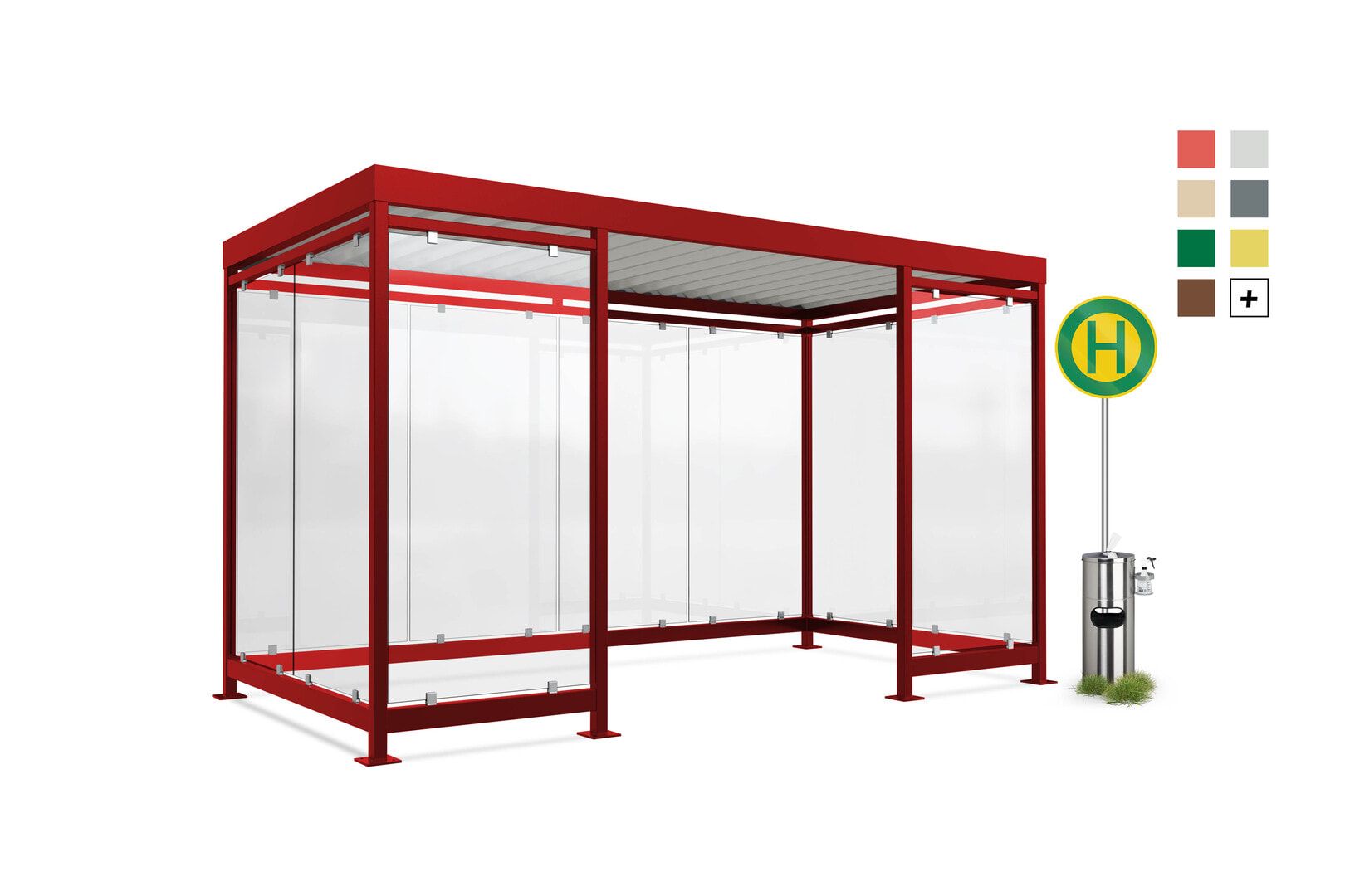 Raucherunterstand, Bausatz, Fahrgastunterstand, Bushaltestelle, 12-13 Personen, 2.510 x 4.195 x 2.165 mm (HxBxT), 10 Wände, Maigrün