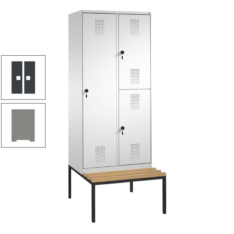 Garderobenschrank, Spind ein- und doppelstöckig Sitzbank, 2 Abteile, 3 Fächer, 2.090 x 800 x 500 mm (HxBxT), Front anthrazitgrau, Korpus anthrazitgrau