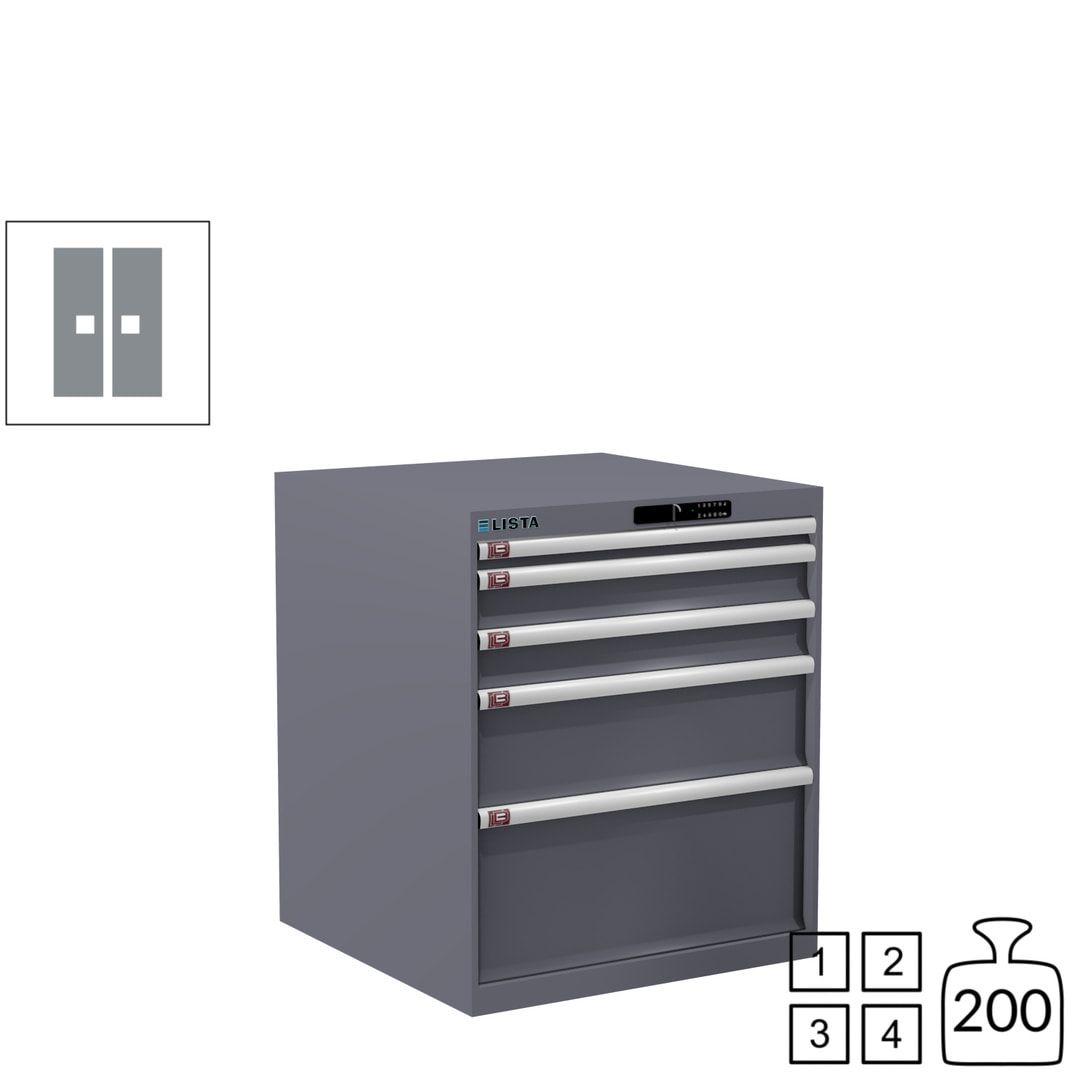 Lista Schubladenschrank - 14.411.010 - 850x717x725 mm (HxBxT) - 5 Schubladen - 75 kg - Key Lock - lichtblau (RAL 5012)