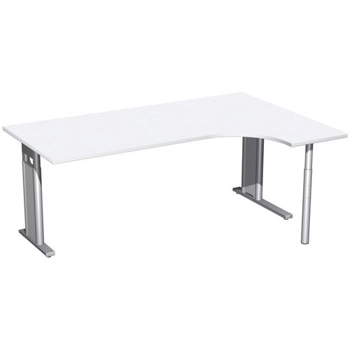 Eckschreibtisch, Ecke rechts, Füße einseitig verkürzt, C-Fuß Pro, höhenverstellbar, 680-820 x 1.600 x 1.200 mm (HxBxT), Dekor Ahorn