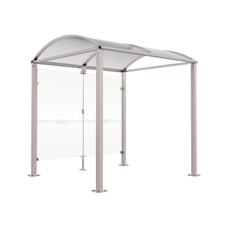Fahrradunterstand, Fahrradüberdachung, All-in-One + Zusatz, Sicherheitsglas, 2.635 x 5.000 x 2.090 mm (HxBxT), auf Bodenplatten, Farbe enzianblau