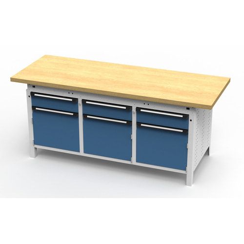 OTTOKIND Werkbank - bündige Arbeitsplatte - 850 x 1.695 x 750 mm (HxBxT) - 3 Schubladen - 3 Schränke - lichtgrau