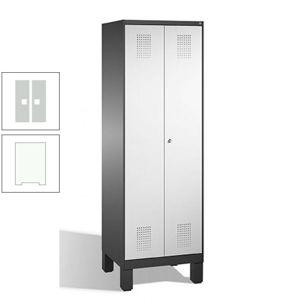 Doppel-Spind, Doppeltüren, Garderobenschrank mit Füßen, 2 Abteile a 300 mm, Korpus anthrazitgrau, Tür anthrazitgrau, 1.850 x 600 x 500 mm (HxBxT)