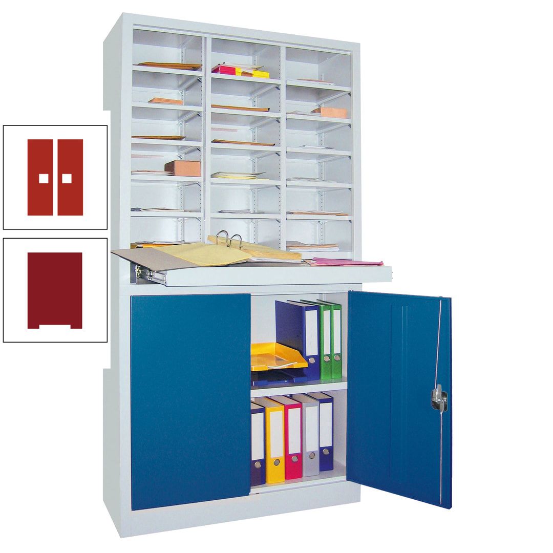 Aktenschrank - Büroschrank mit Sortierstation - 18 Fächer Ordnungsregal - Ausziehboden - 1.950 x 1.000 x 400 mm (HxBxT) - anthrazitgrau