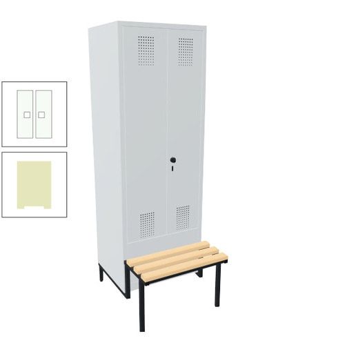 Doppel-Spind, Garderobenschrank, Buche Sitzbank integriert, 2 Abteile a 400 mm, Korpus anthrazitgrau, Tür anthrazitgrau, 1.850 x 800 x 815 mm (HxBxT)