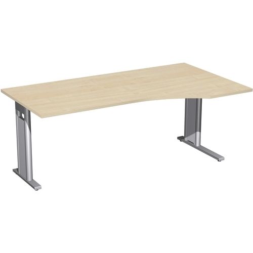 Eckschreibtisch, Ecke rechts, Füße einseitig verkürzt, C-Fuß Pro, 720 x 1.600 x 1.000 mm (HxBxT), Gestell silber, Dekor Ahorn