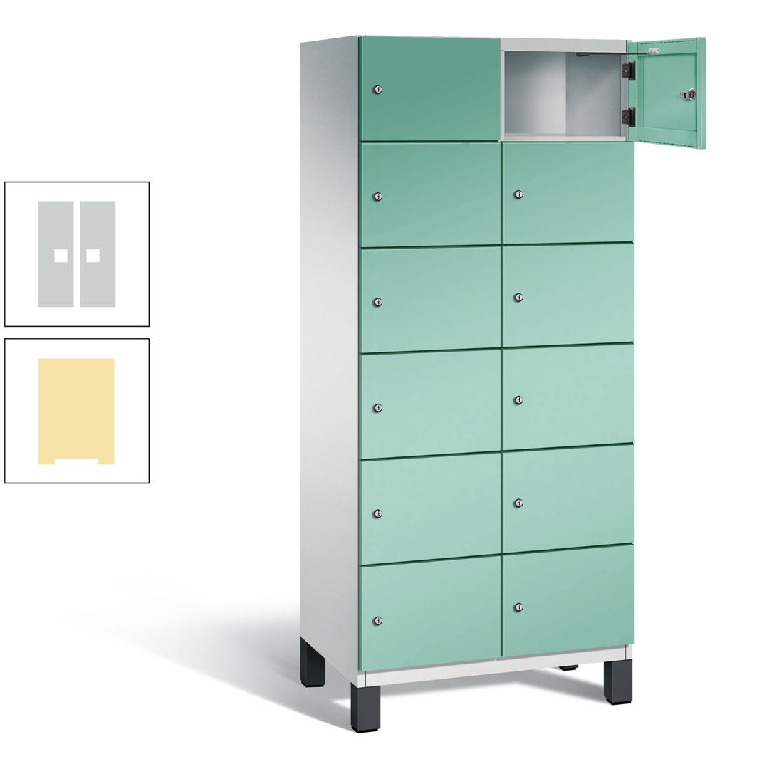 Fächerschrank, Stahlschrank, 12 Fächer, Türöffnungsbegrenzer, Füße, 1.980 x 800 x 525 mm (HxBxT), Korpus anthrazitgrau, Front anthrazitgrau