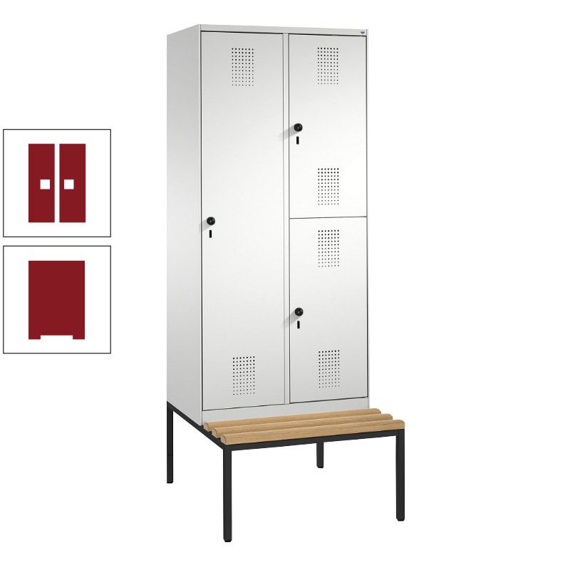 Garderobenschrank, Spind ein- und doppelstöckig Sitzbank, 2 Abteile, 3 Fächer, 2.090 x 800 x 500 mm (HxBxT), Front anthrazitgrau, Korpus anthrazitgrau