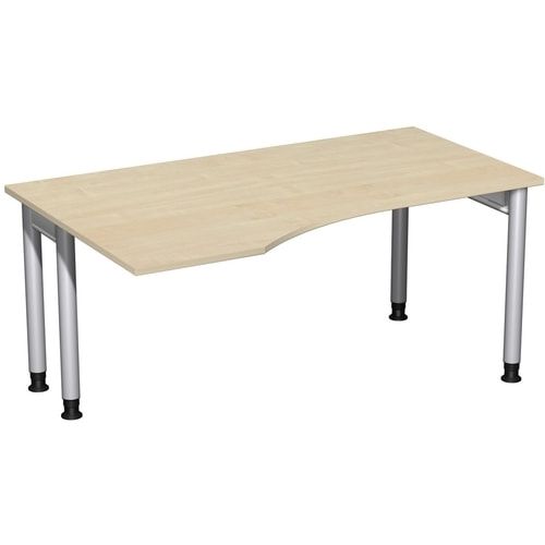 Eckschreibtisch, Ecke links, Füße einseitig verkürzt, 4-Fuß Pro, höhenverstellbar, 680-800 x 1.600 x 1.000 mm (HxBxT), Dekor Ahorn
