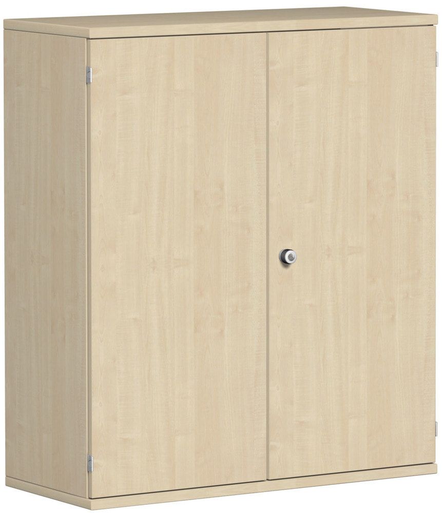 Flügeltürenschrank, Holztüren, 3 Ordnerhöhen, 2 Dekor-Einlegeböden, 1.152 x 1.000 x 425 mm (HxBxT), Frontfarbe Ahorn, Korpusfarbe Ahorn