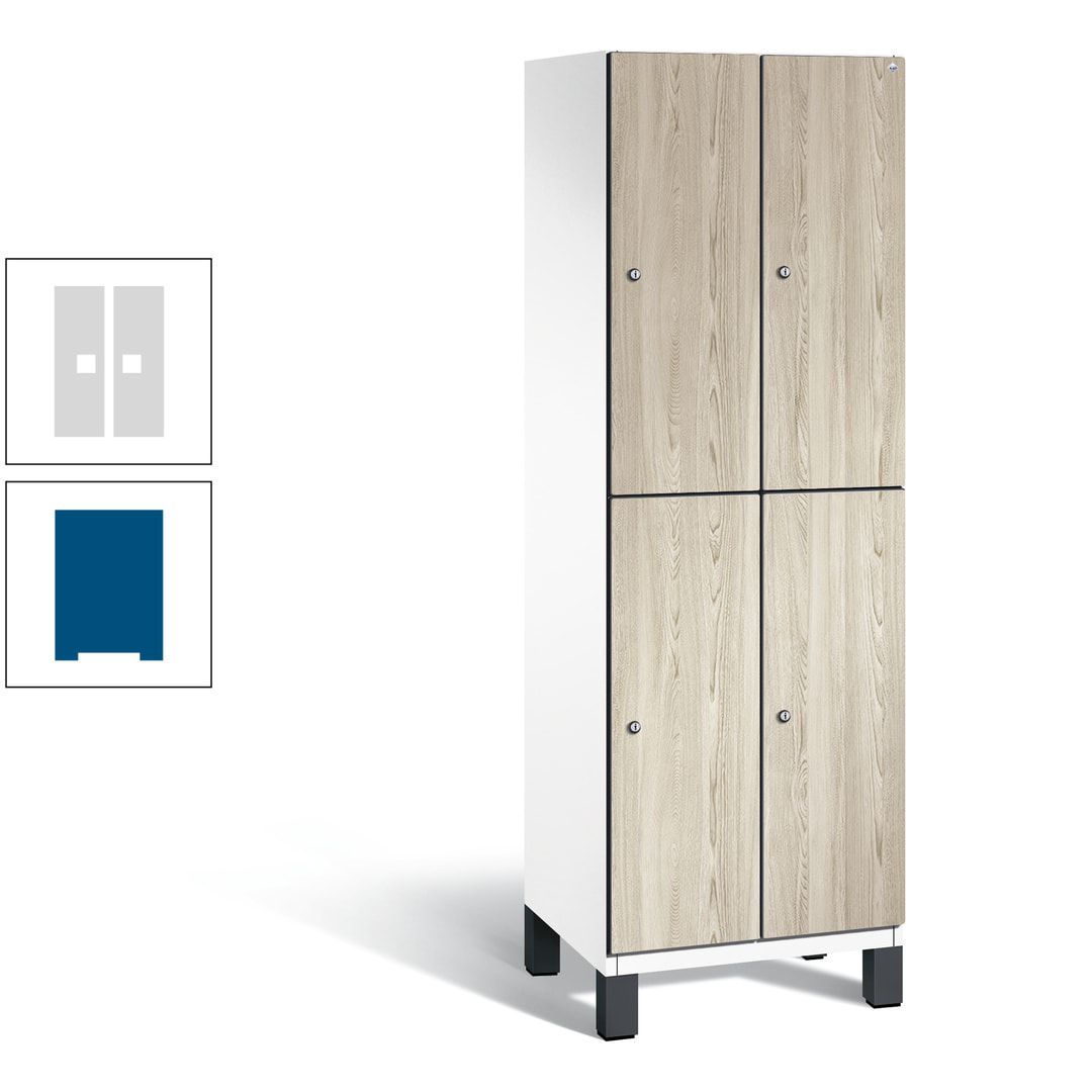 Fächerschrank, Garderobenschrank, mit Füßen, 2 Abteile, 1.980 x 600 x 525 mm (HxBxT), Korpus anthrazitgrau, Tür Donau-Ahorn