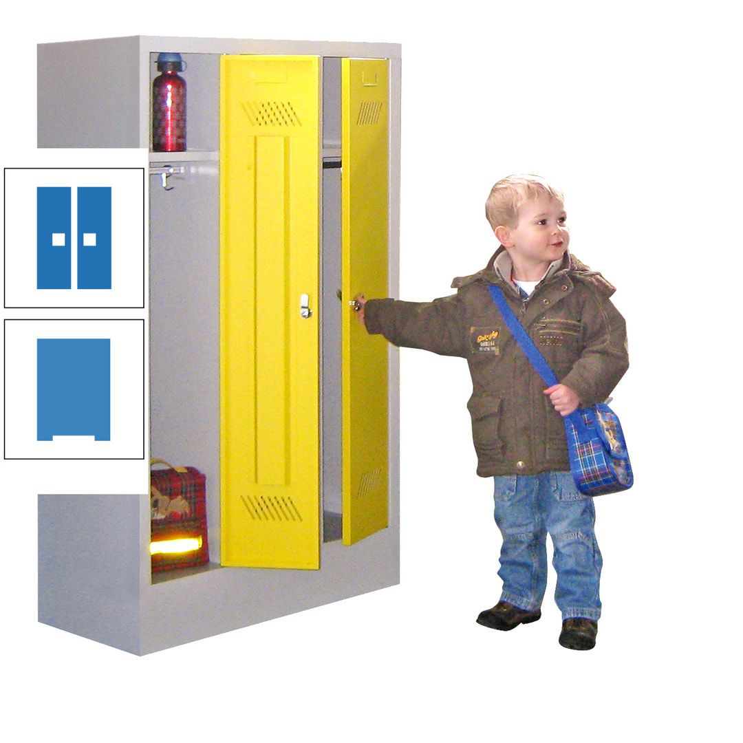 Spindschrank f. Kindergärten - mit Sockel - Höhe 1.300 mm - 2 Abteile a 250 mm - Drehriegel - anthrazitgrau