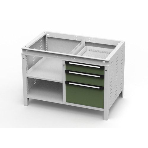 OTTOKIND Werkbank - bündige Arbeitsplatte - 850 x 1.150 x 750 mm (HxBxT) - 3 Schubladen - 2 Ablageböden - lichtgrau