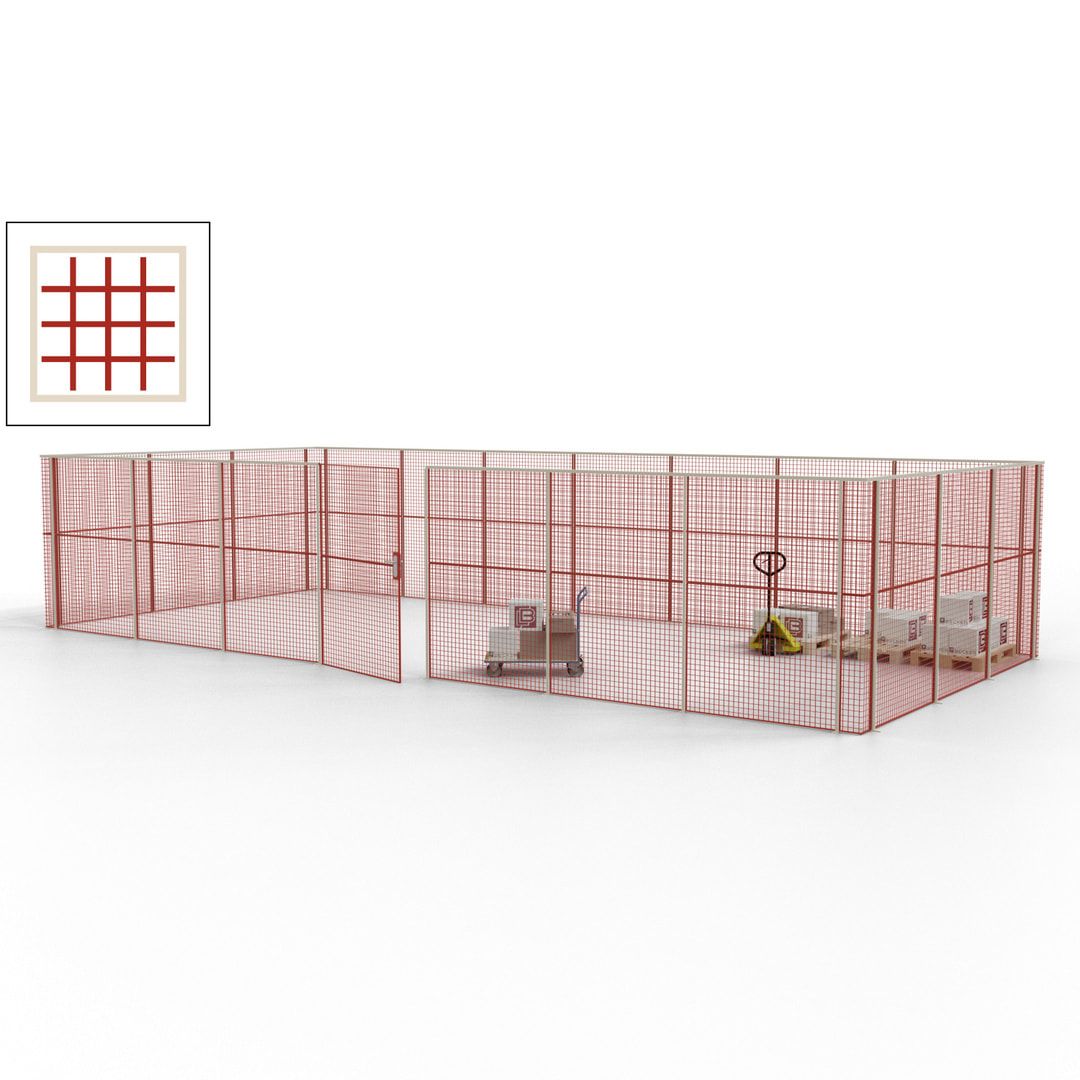 Hallentrennwand - Flügeltür, Gitter - 19 Gitterwände - 2.200 x 10.900 x 4.900 mm (HxBxT) - Perlweiß/reinorange