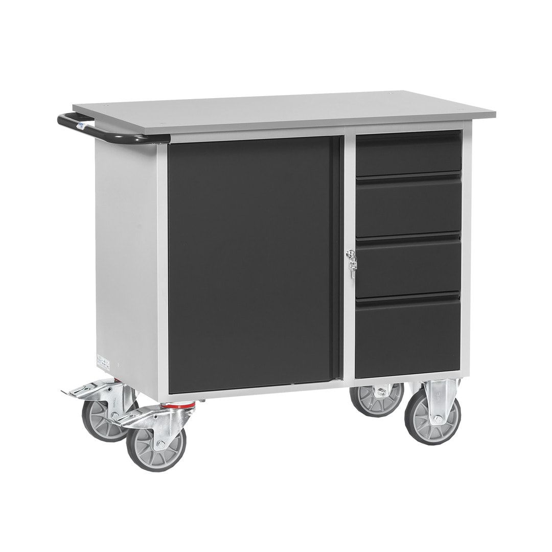 Fetra - Werkstattwagen - 400 kg - 915 x 590 x 1.080 mm (HxBxT) - 1 Schrank - 4 Schubladen