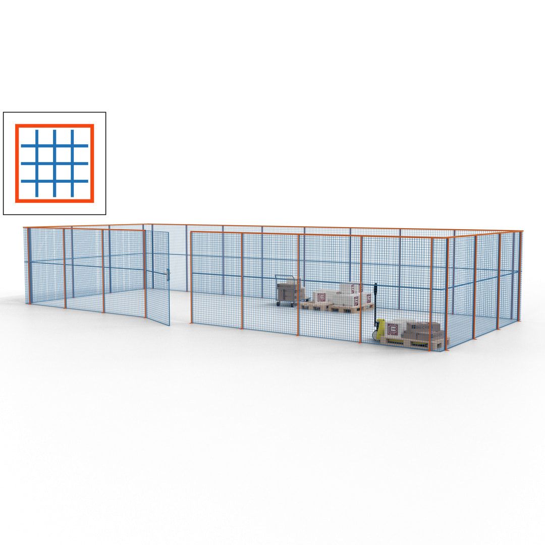 Maschinen Schutzgitter - Hallentrennwand - Sicherheitszaun - Tür - 33 m - 2.200 x 12.400 x 4.900 mm (HxBxT) - enzianblau