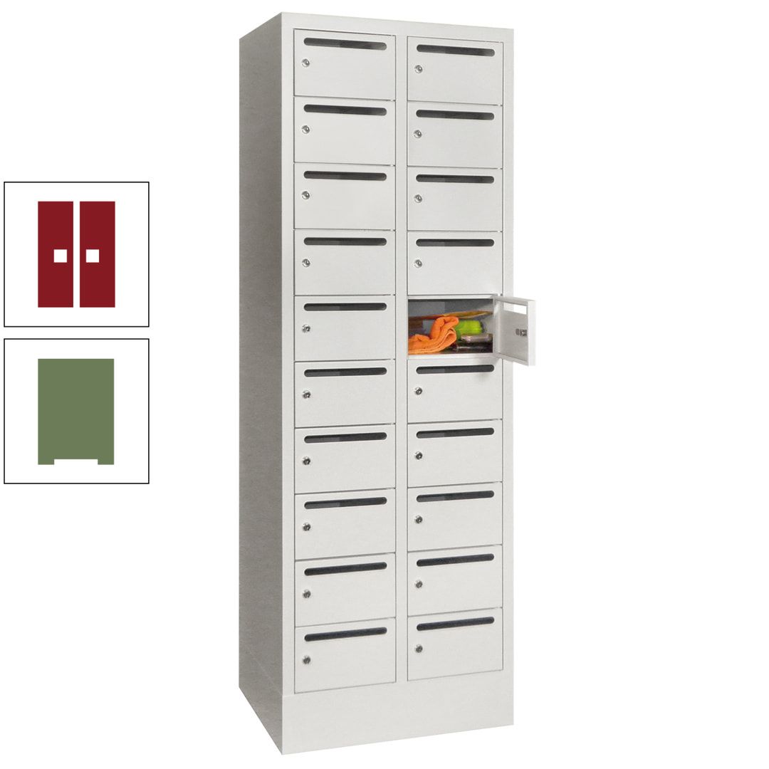Postverteilerschrank, Schließfachschrank, 2 Abteile a 300 mm, 20 Fächer, 1.850 x 600 x 500 mm (HxBxT), Korpus anthrazitgrau, Front anthrazitgrau