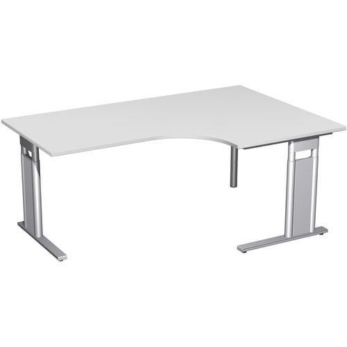 Eckschreibtisch, Eckteil 800 mm, rechts, Füße einseitig verkürzt, C-Fuß Pro, höhenverstellbar, 680-820 x 1.600 x 1.200 mm (HxBxT), Dekor Ahorn